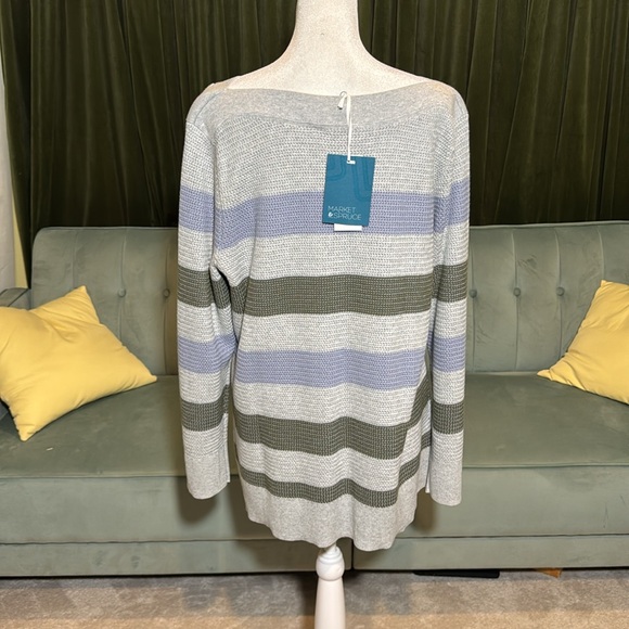 Market & Spruce Grey Sweater With Blue And Olive Stripes NWT - Picture 5 of 6